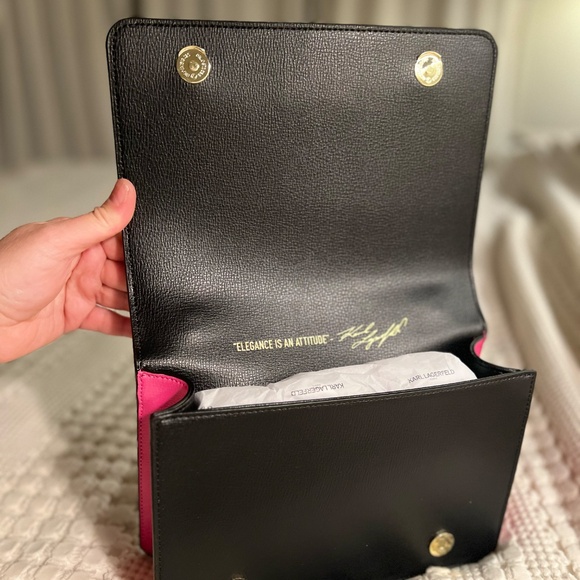 NWT KARL LAGERFELD Black Candy Dot Studded Leather Simoné Flat Crossbody Bag - Picture 9 of 9